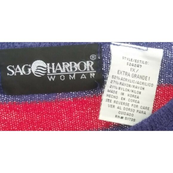 Sag Harbor Woman Blue Red White Striped Cardigan With Attached Tank Plus Size 1X - Picture 7 of 7